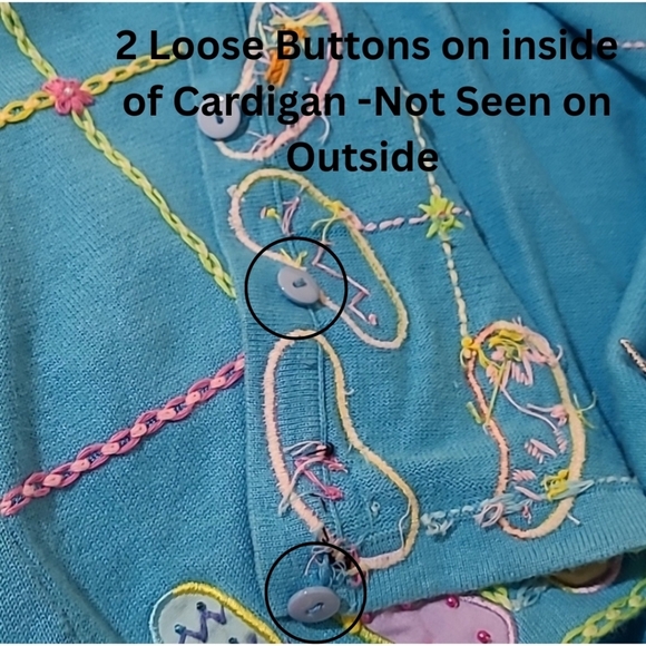 Jack B Quick Embroidered Blue Pink Yellow Cardigan Size Large - Picture 10 of 11